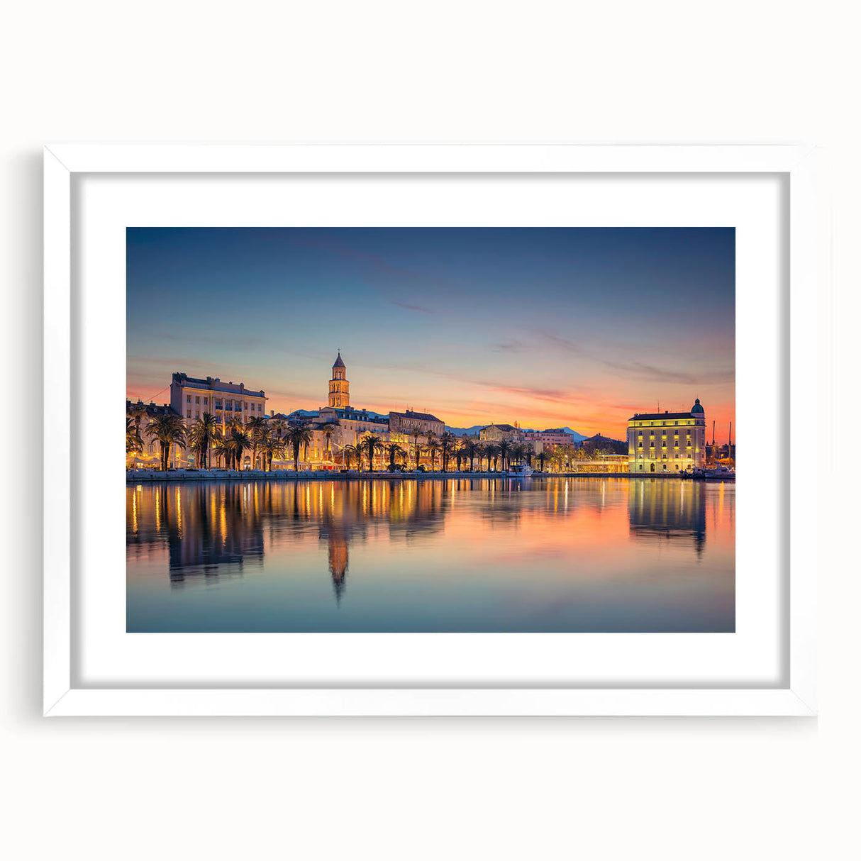 Textured art print of abstract Croatian landscape in muted earth tones, framed in white, ideal for bedroom decor.