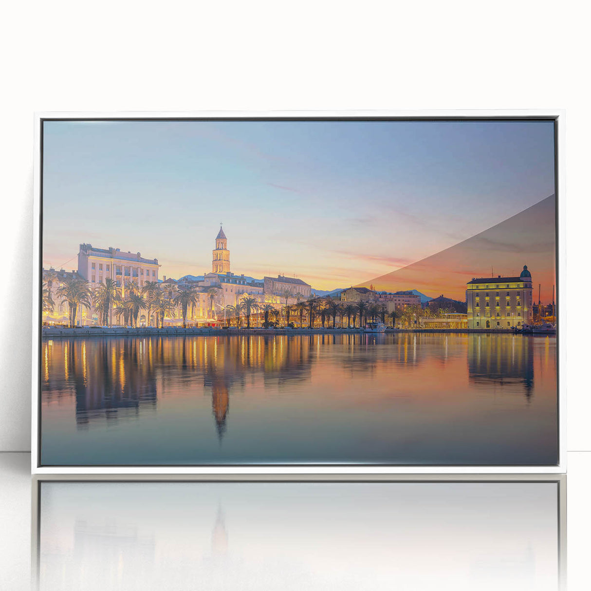 Mid-century modernist art depicting a Croatian landscape in muted earth tones on a framed acrylic panel.