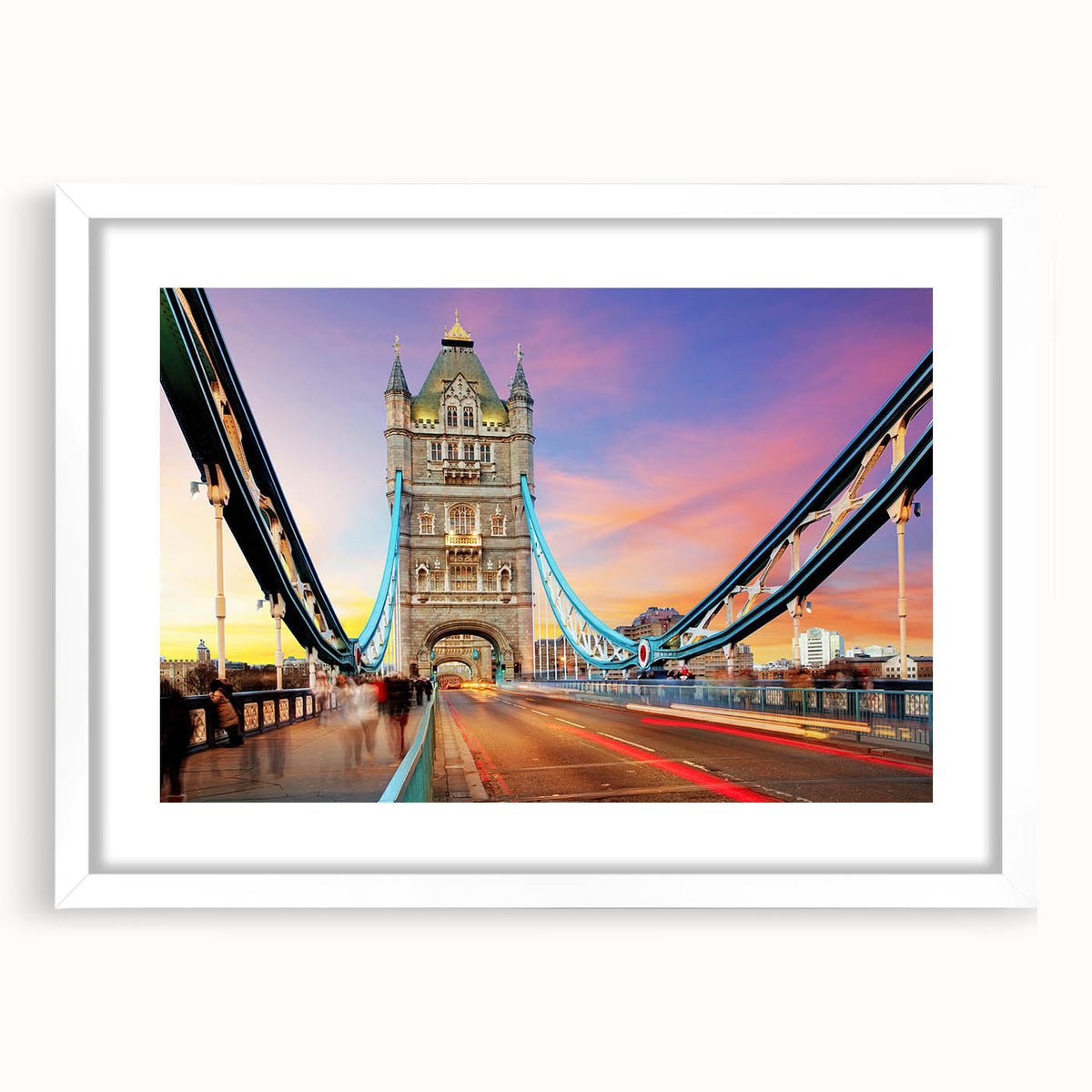 Textured abstract art print of London scenery in muted earth tones on a framed canvas, ideal for bedroom wall decor.