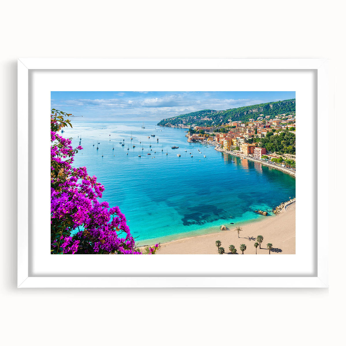 Textured art print of an abstract European landscape in muted earth tones, framed with a white mat, ideal for bedroom decor.