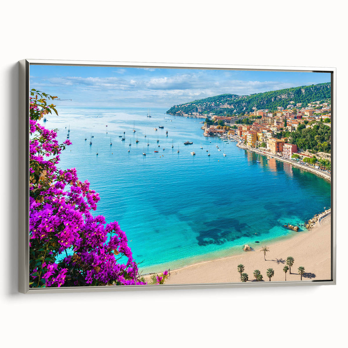 Framed canvas depicting a vintage European landscape in colorful hues, ideal for enhancing living room decor.