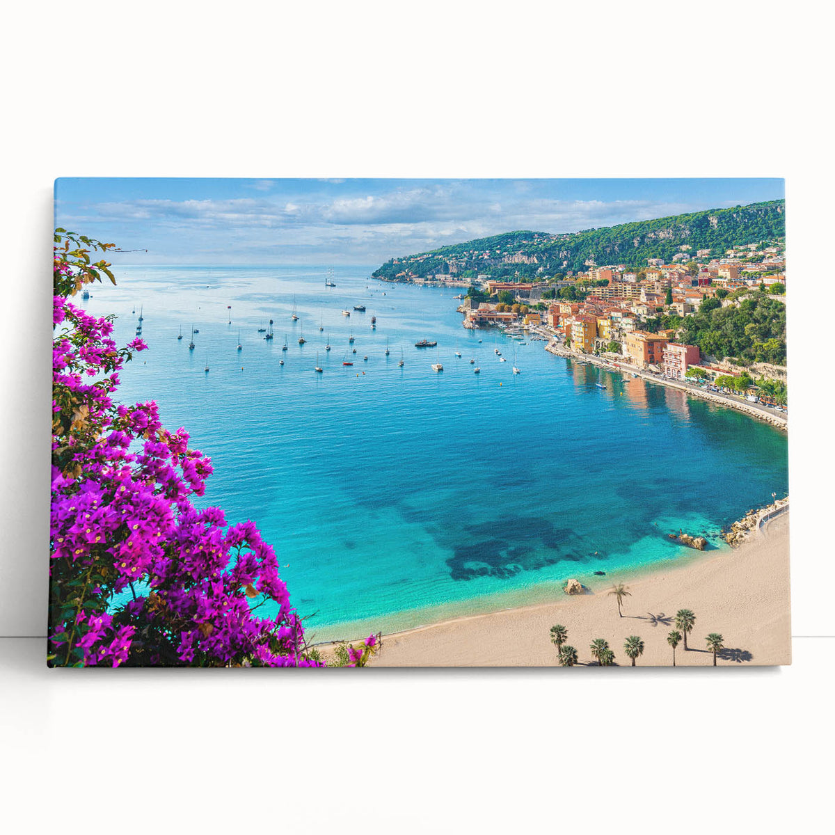 Large black and white photo of a scenic South France village on stretched canvas, ideal for kitchen wall art.