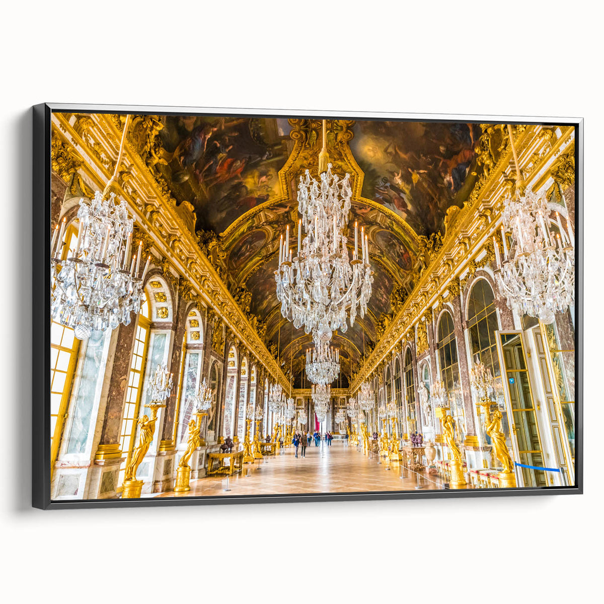 Black and white landscape art painting of Versailles on framed canvas, ideal for bedroom wall decor.