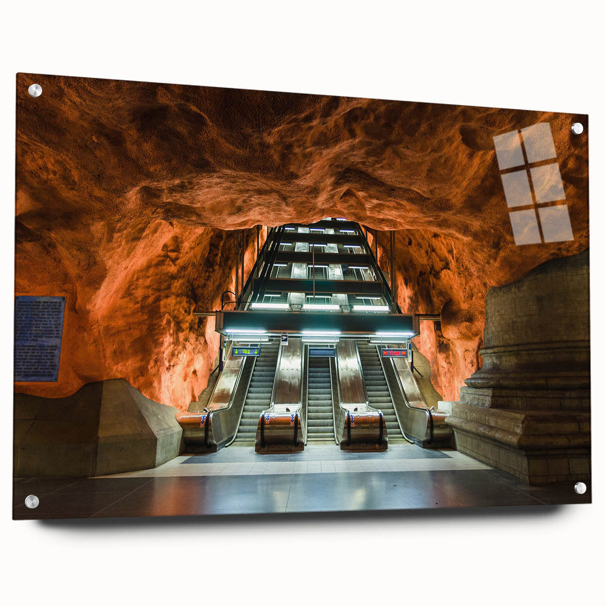 Acrylic print of Stockholm scenery in muted blues and greys, suitable for dining room decor.