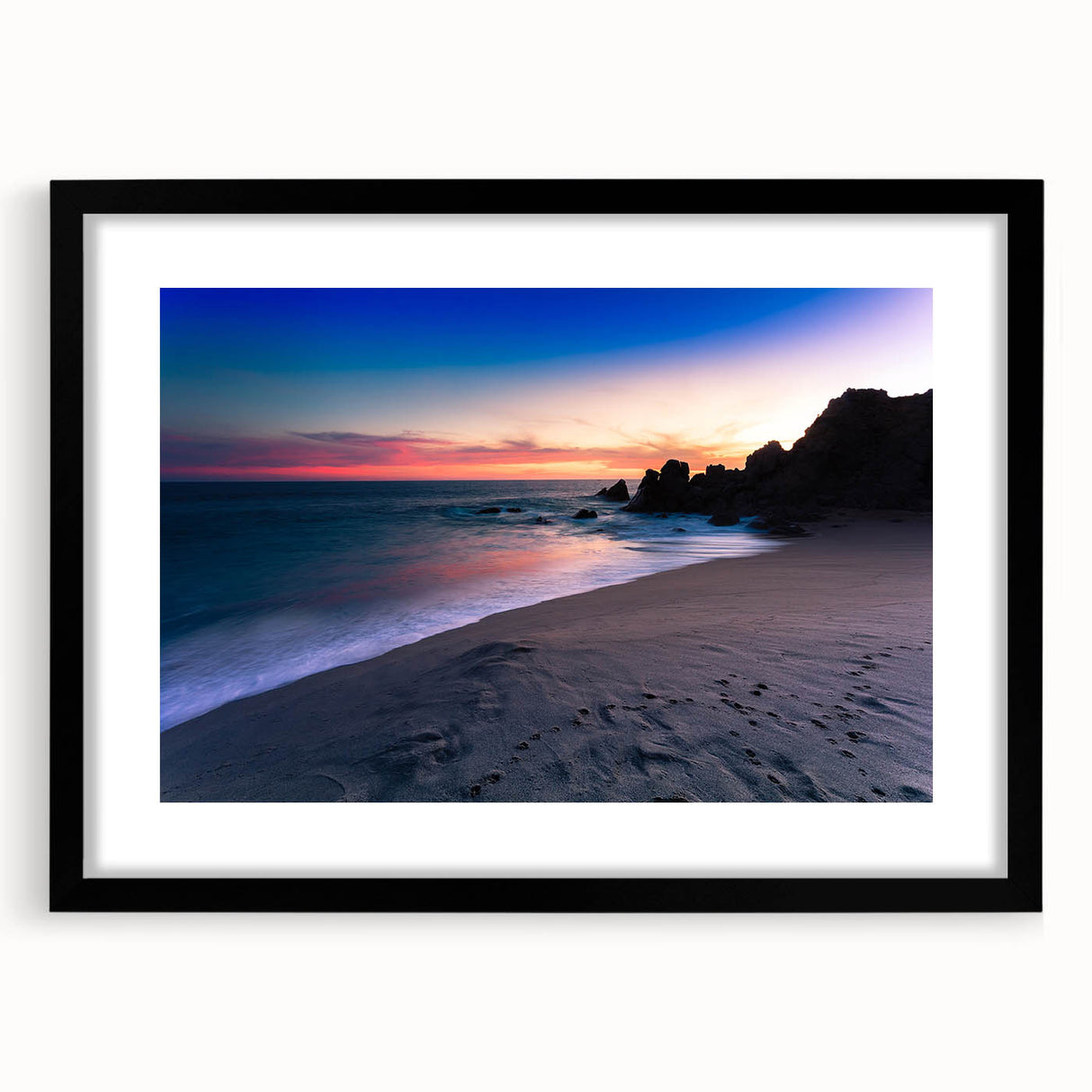 Extra large framed abstract print of Cabo San Lucas with vibrant, textured colors, ideal for living room decor.