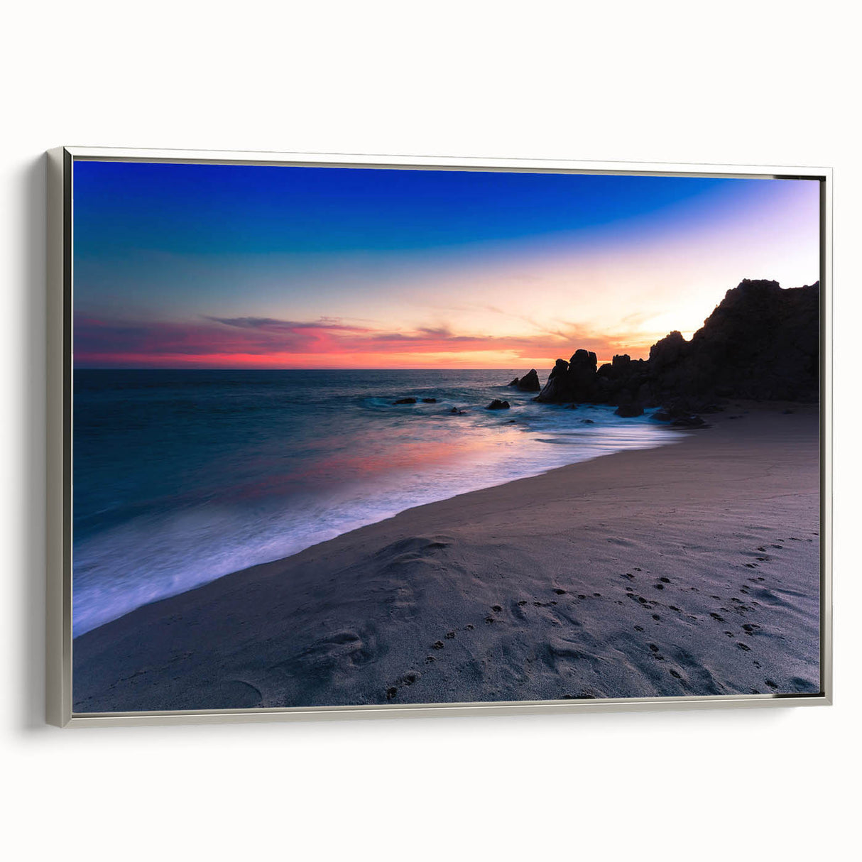 Framed canvas landscape art painting of Cabo San Lucas with colorful and black tones, suitable for living room decor.