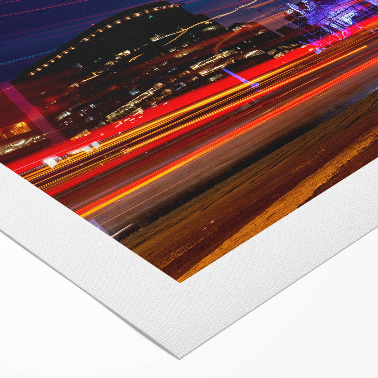 Art deco poster of Mexico City scenery on rolled canvas, featuring bold geometric shapes and a muted color palette.