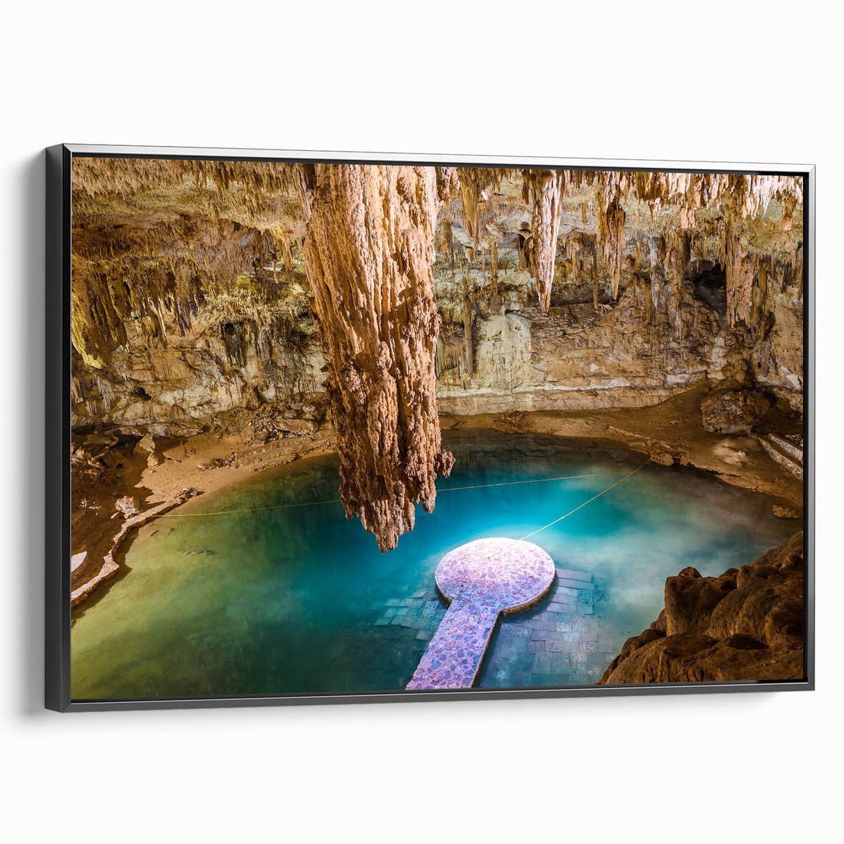 Black and white landscape art painting of Yucatan, Mexico on framed canvas, ideal for bedroom wall decor.