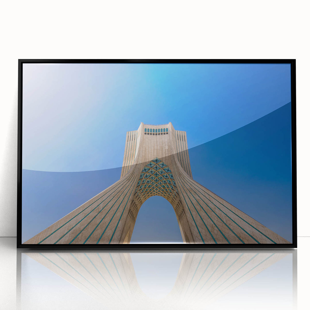 Large abstract wall art depicting a Middle Eastern scenery in Iran, using muted earth tones on a framed acrylic.