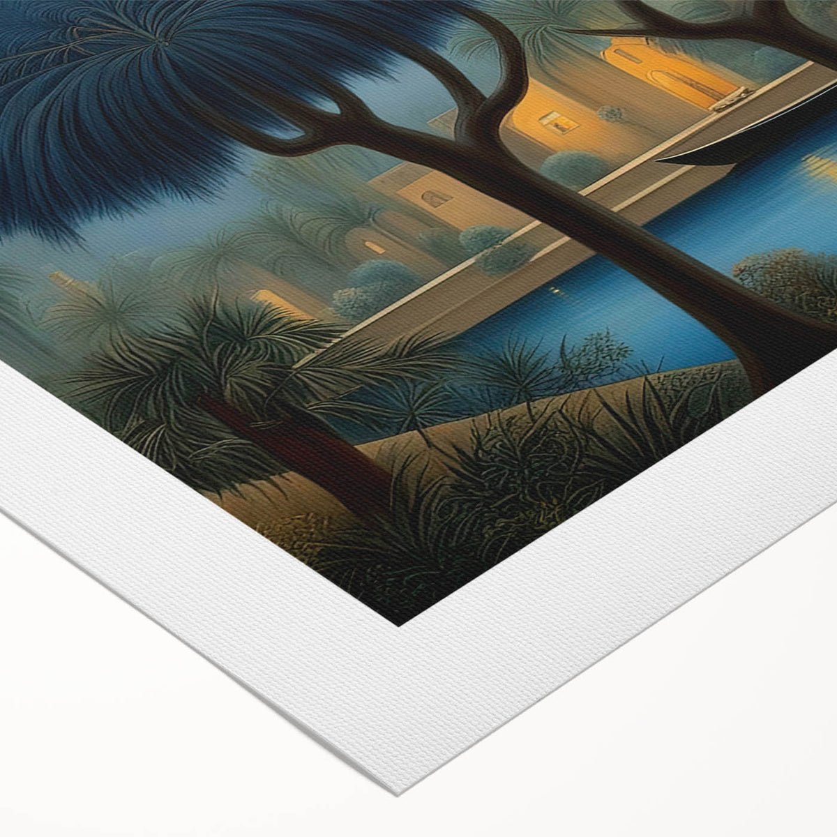 Art deco poster of a Middle Eastern landscape in muted earth tones on rolled canvas, suitable for dining room decor.
