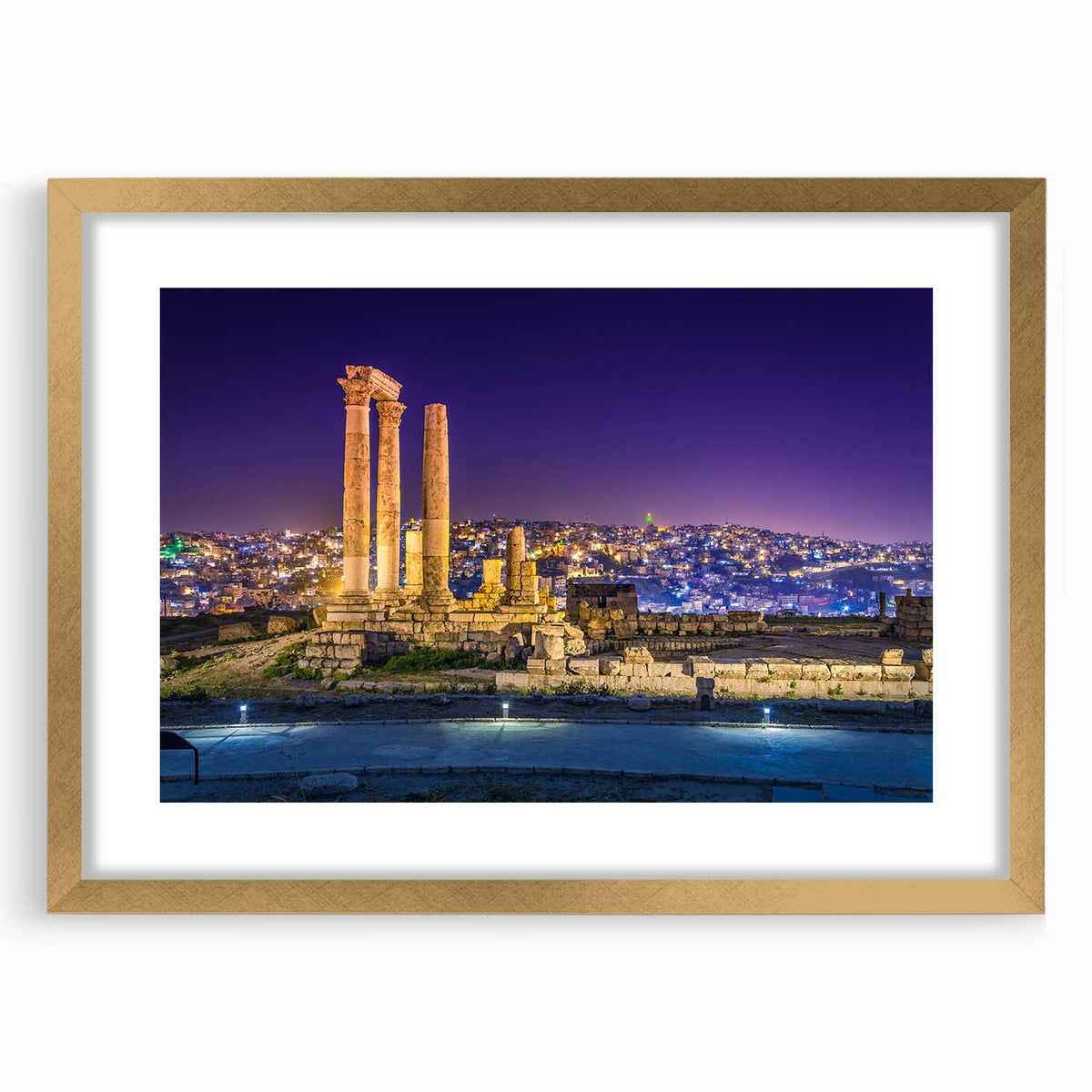 Extra large abstract art print of a Middle Eastern Jordanian scenery in muted earth tones on a textured canvas.