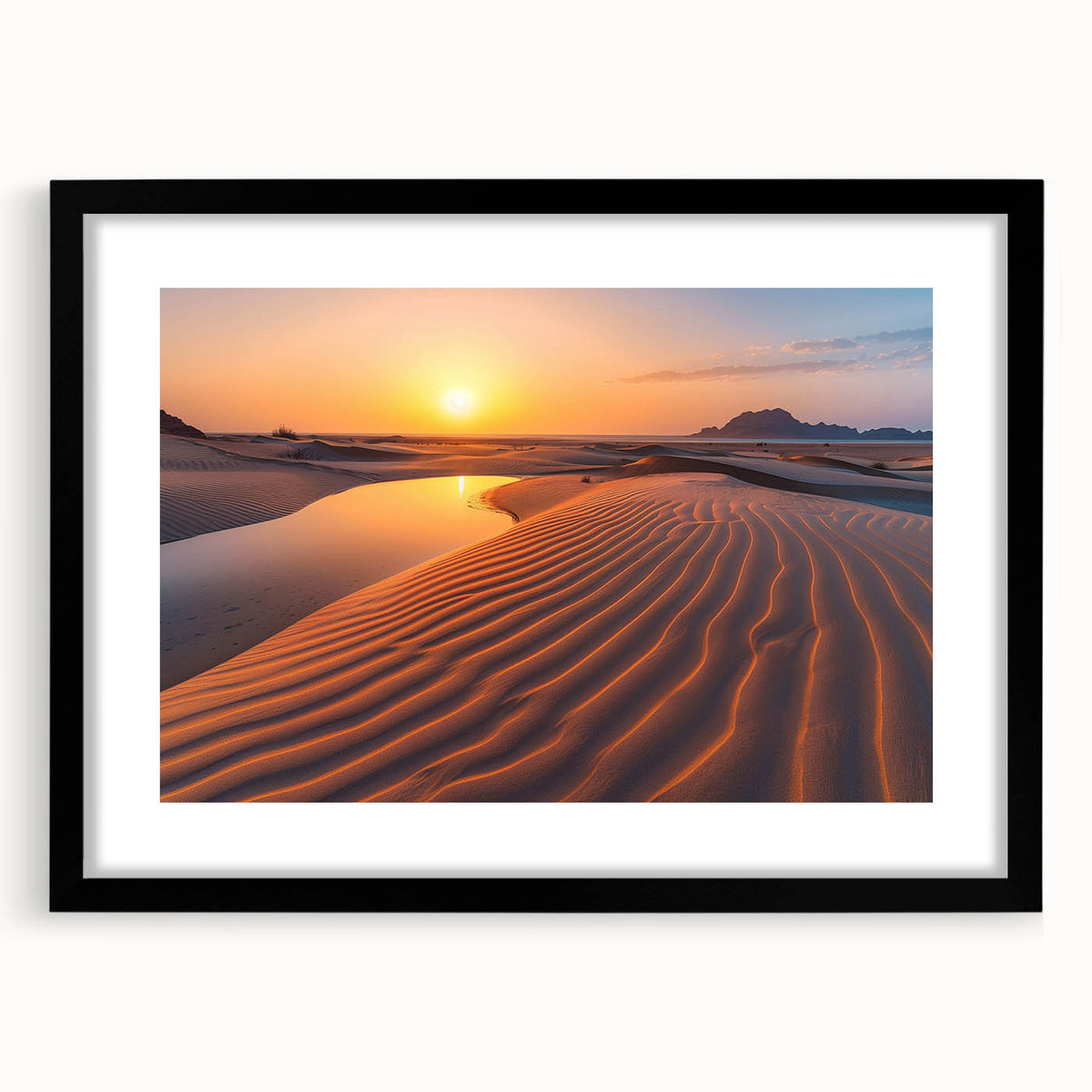 Extra large framed colorful art depicting abstract scenery of Saudi Arabia, ideal for living room decor.