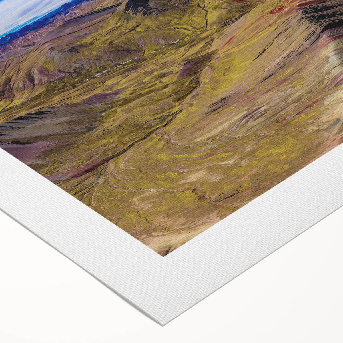 Art deco poster featuring a stylized scene of Machu Picchu in muted earth tones on rolled canvas.