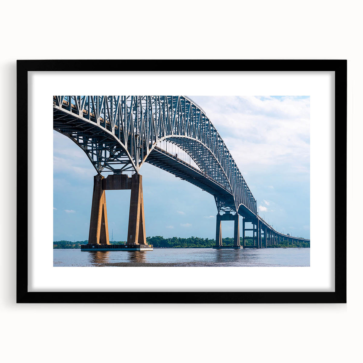 Abstract art print of Baltimore skyline in vibrant colors on a large, framed canvas, ideal for living room decor.