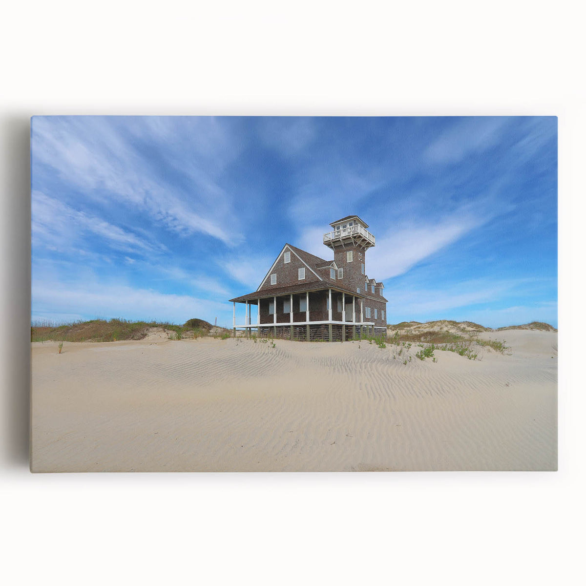 Black and white photograph of the Outer Banks on stretched canvas, suitable for kitchen art.