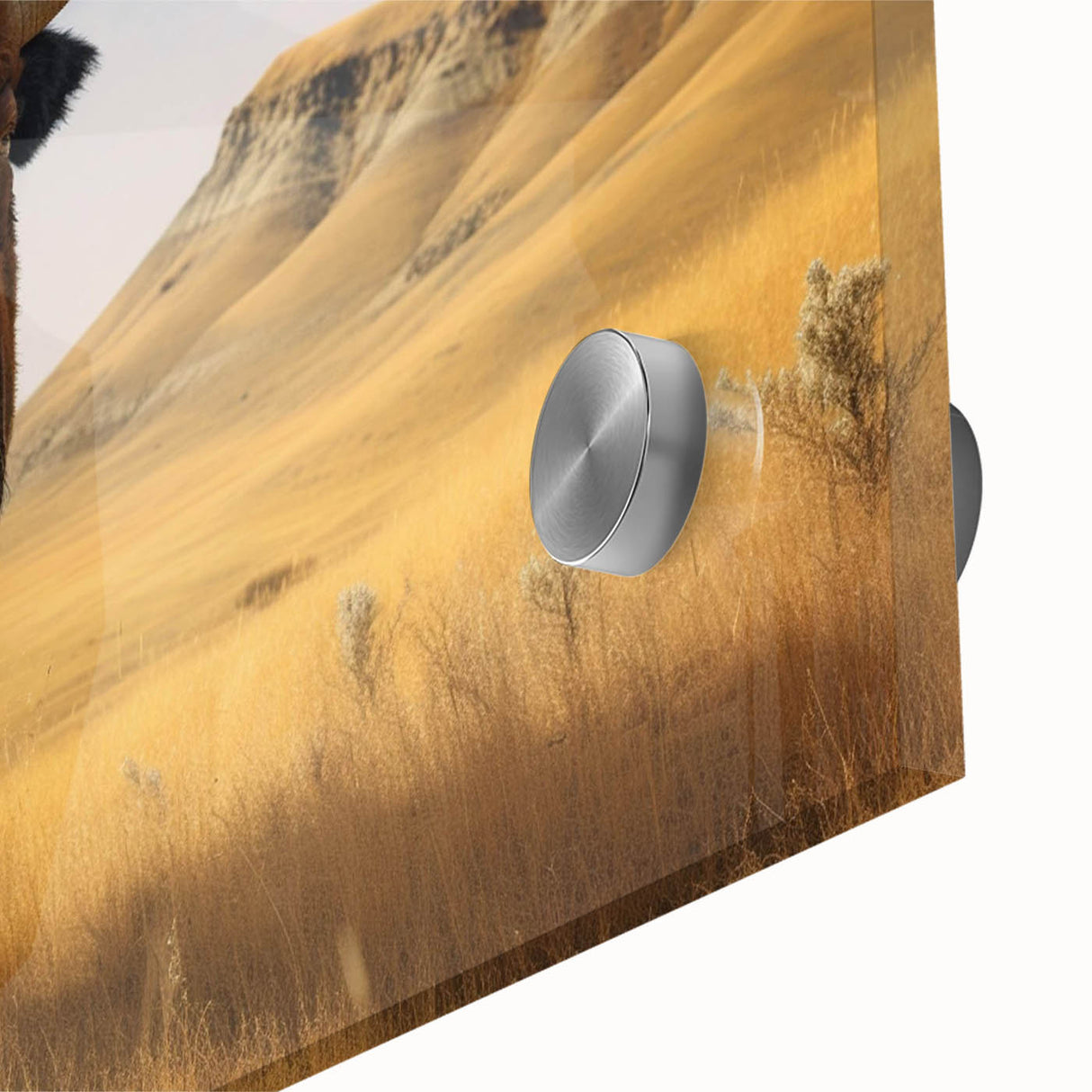 Large abstract wall art in mid-century modernist style, featuring muted earth tones on acrylic glass.