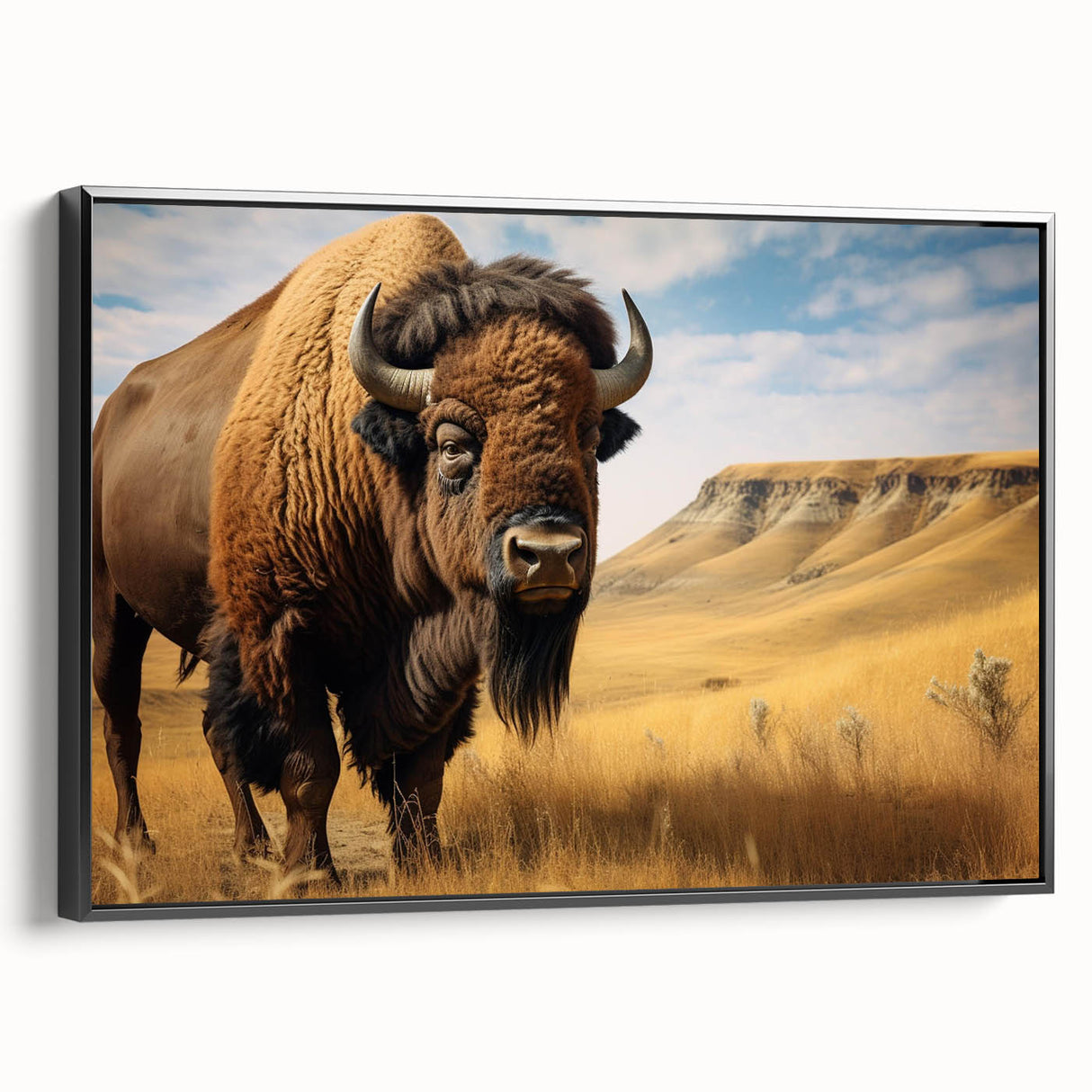 Black and white framed canvas of North Dakota landscape, ideal for bedroom wall art.