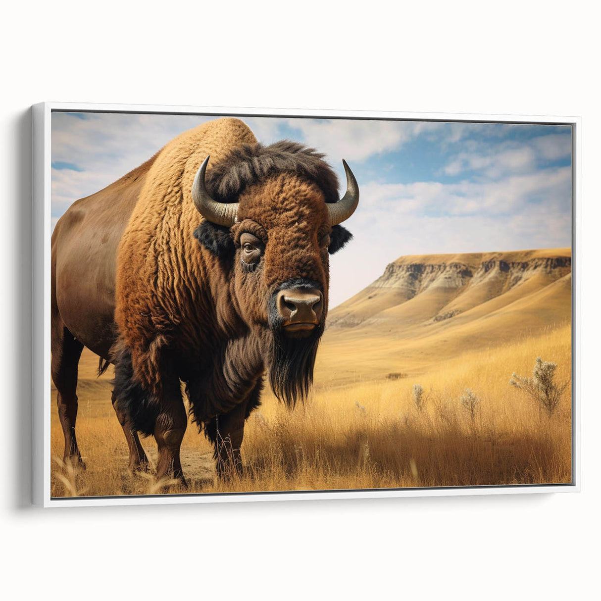 Vintage poster art of North Dakota scenery on a framed canvas, featuring vibrant colors, ideal for living room decor.