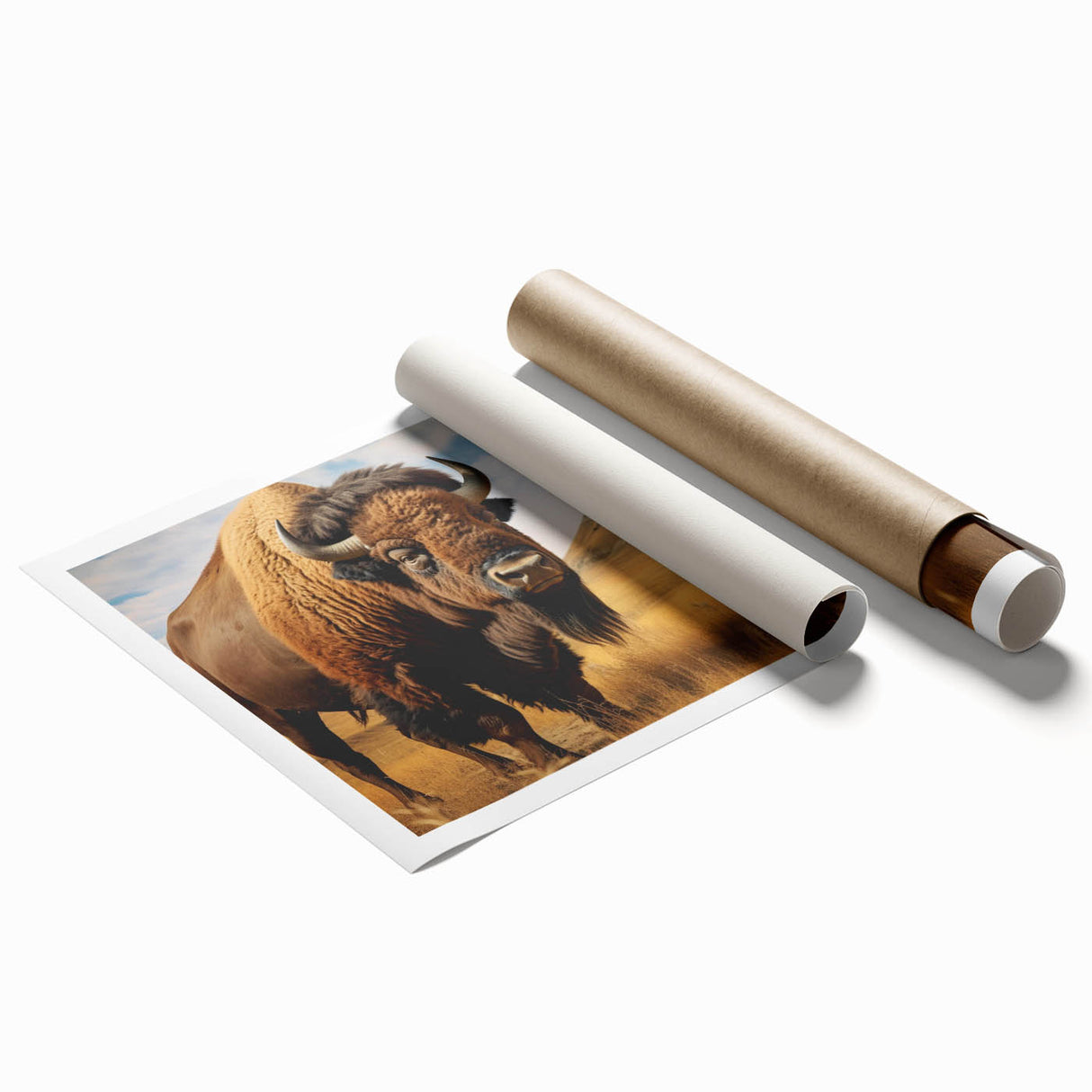 Extra large wall art featuring a serene North Dakota landscape on a rolled print, with muted earth tones.