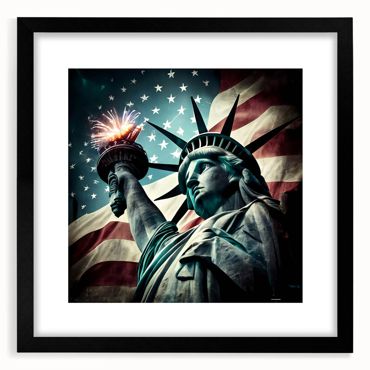 Abstract art print of the Statue of Liberty in vibrant colors on a textured, extra large canvas, ideal for living room decor.