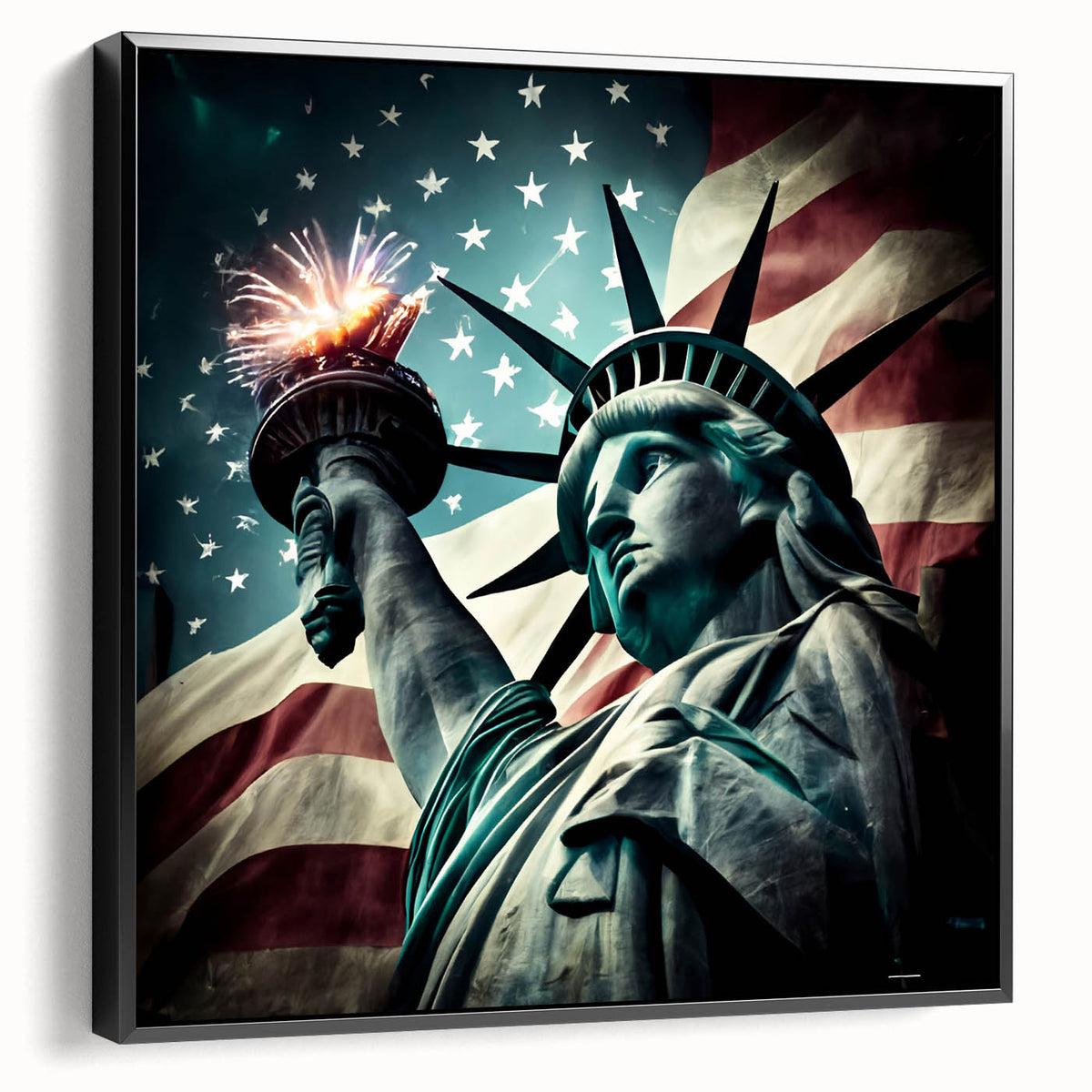 Black and white framed canvas of the Statue of Liberty, ideal for bedroom landscape art.