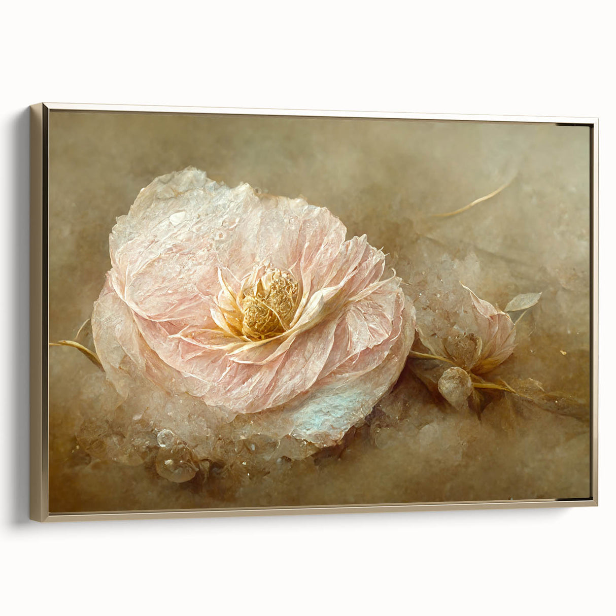 Abstract floral wall art in a gold frame, showcasing vibrant colors and intricate designs, perfect for enhancing modern home decor and artistic spaces.