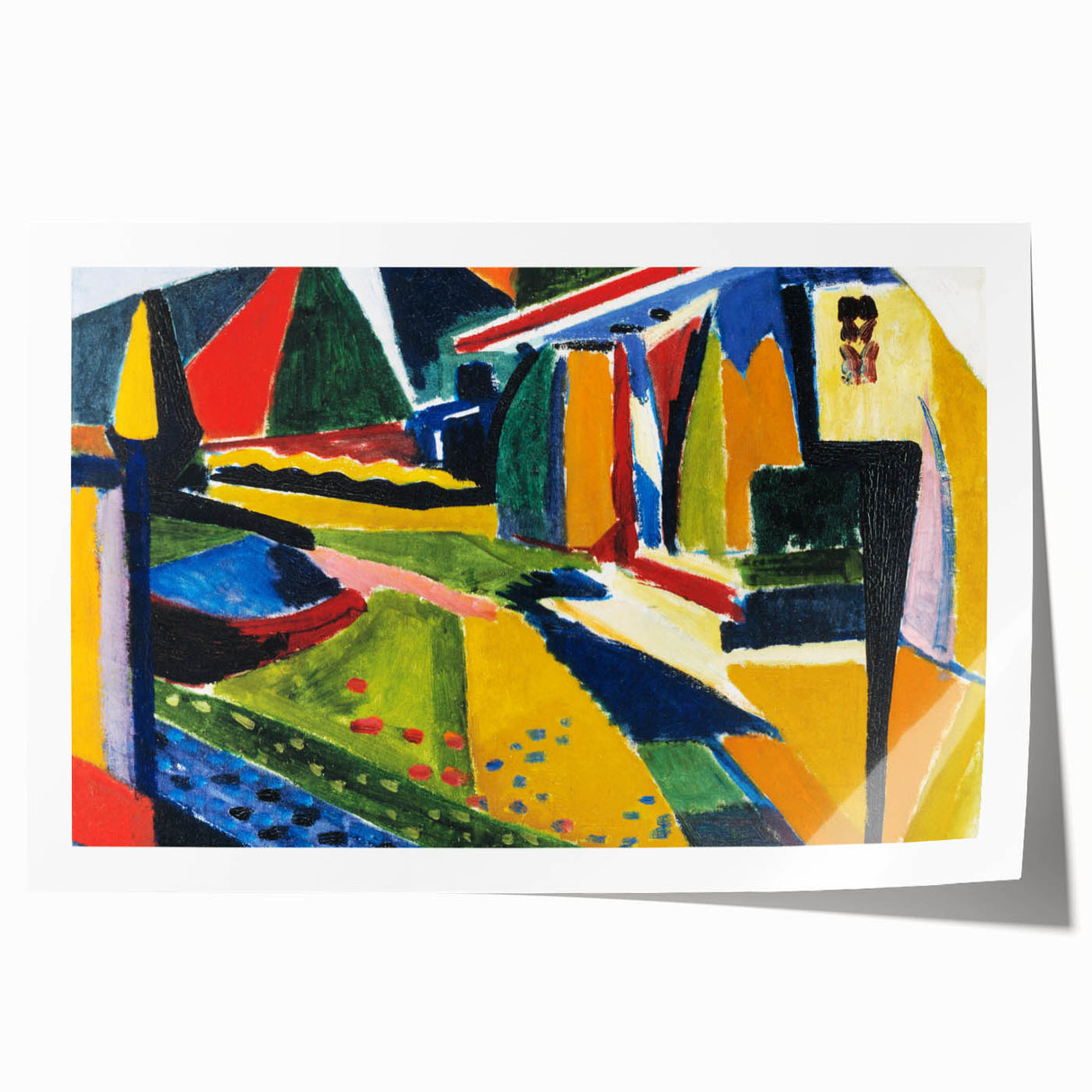 Modern Wall Art: Bold Abstract Landscape with Vibrant Geometric Design