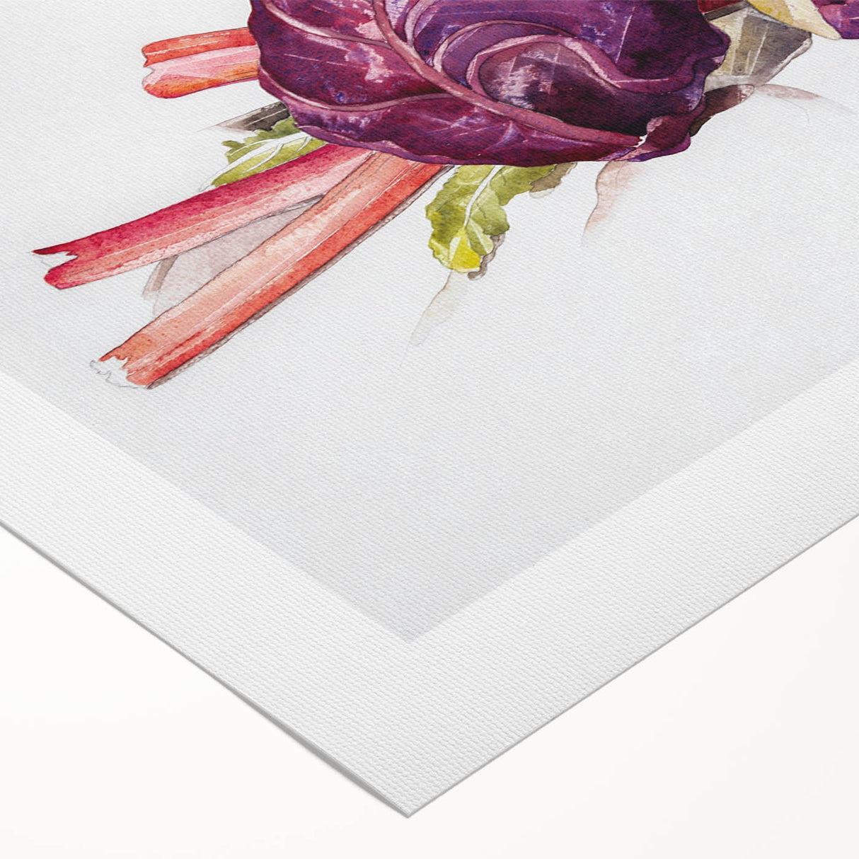 Modern Wall Art: Still Life with Red Cabbages, Rhubarb, and Orange