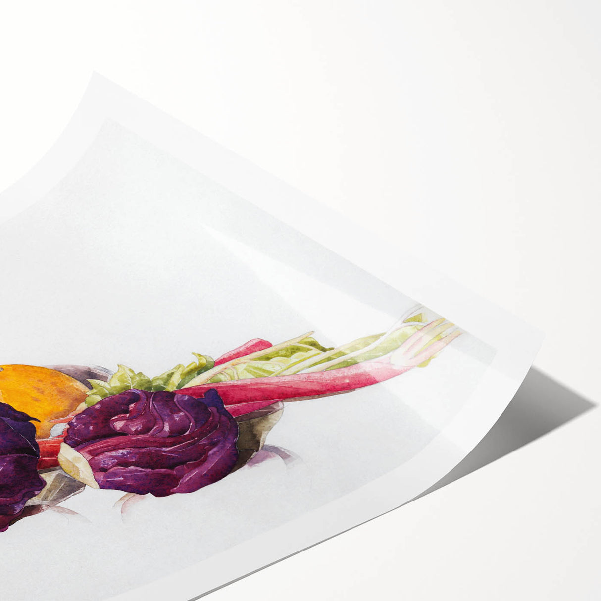 Modern Wall Art: Still Life with Red Cabbages, Rhubarb, and Orange