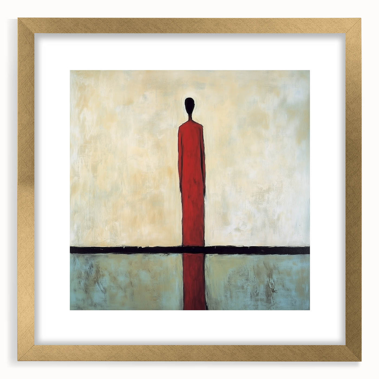 Abstract figurative frame with a gold mat, showcasing a modern artistic design. Front view highlights intricate details and elegant finish, perfect for enhancing interior decor.