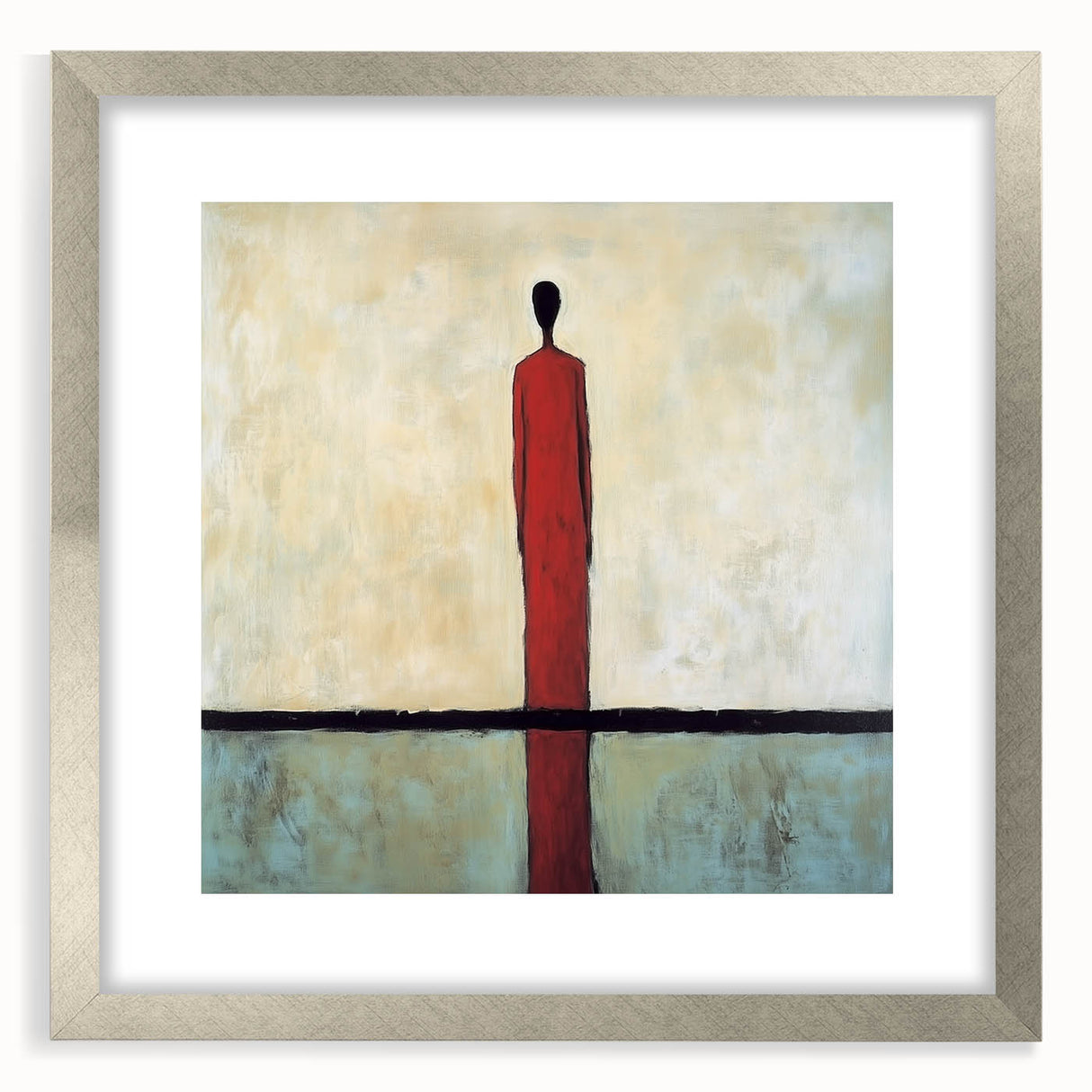 Abstract figurative frame with a silver mat showcasing a modern art piece, ideal for enhancing contemporary home decor and artistic spaces.