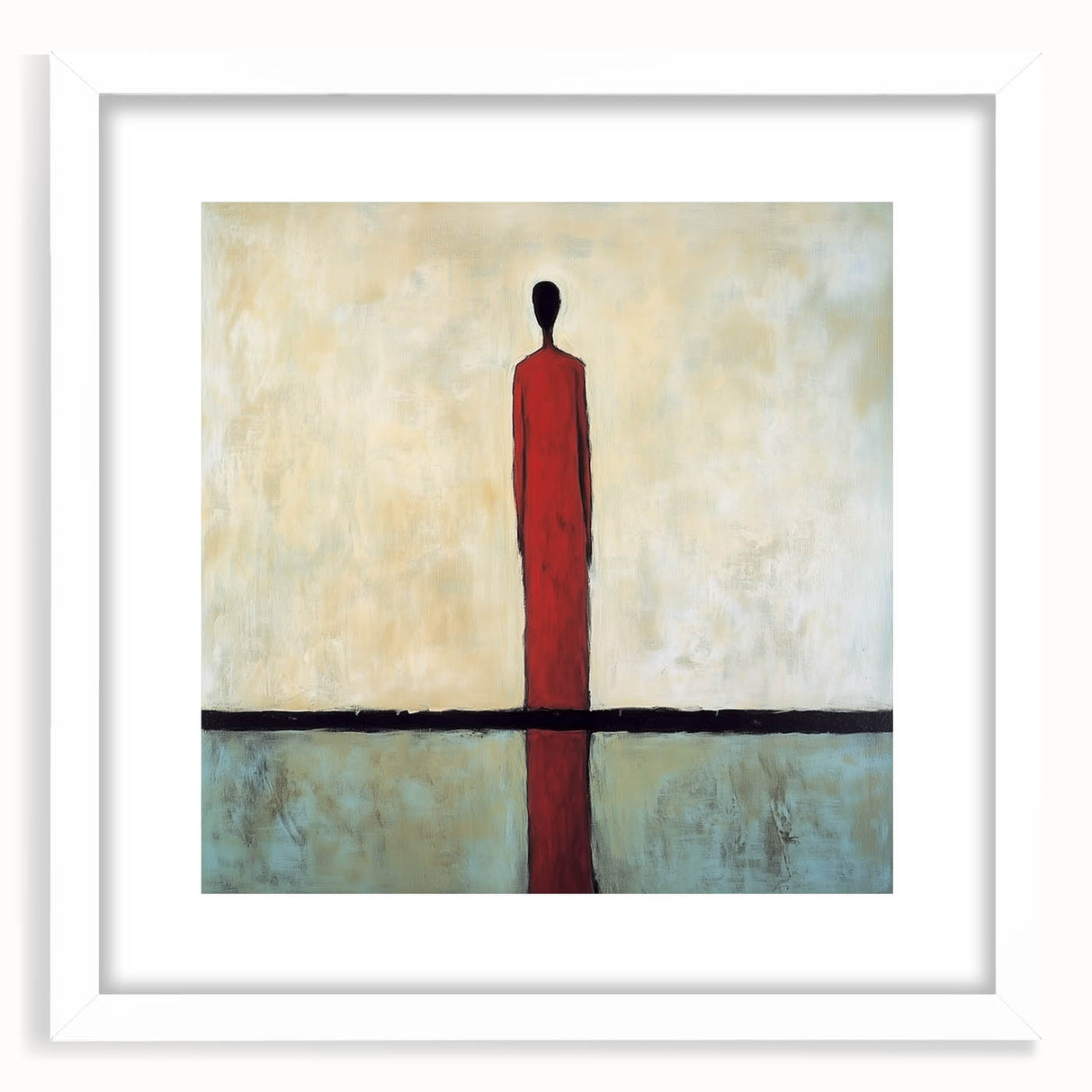 Abstract figurative art frame with a white mat, showcasing a modern design ideal for home decor, enhancing any room's aesthetic with its elegant simplicity.