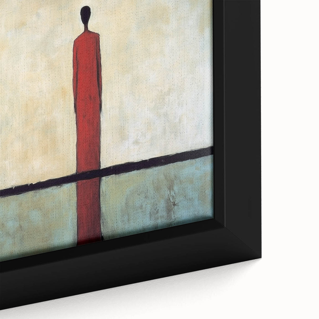 Close-up of an abstract figurative framed canvas artwork showcasing vibrant colors and intricate details, perfect for modern home decor. Ideal for art enthusiasts and collectors looking to enhance their living space with unique visual appeal.