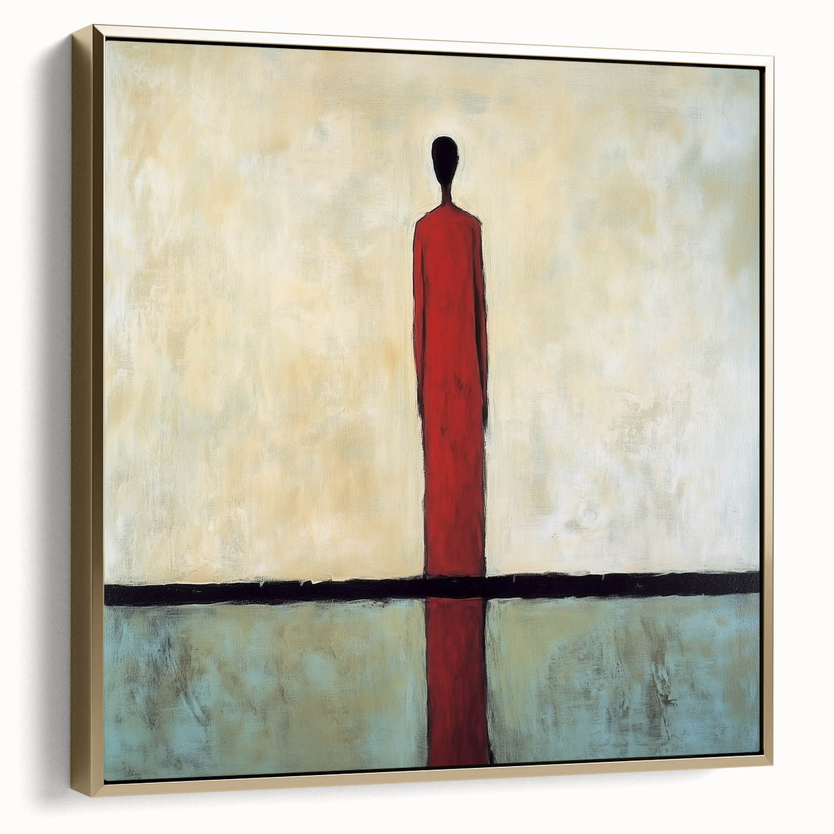 Framed abstract figurative canvas art in silver and gold tones, showcasing elegant shapes and textures, perfect for modern home decor and art enthusiasts.