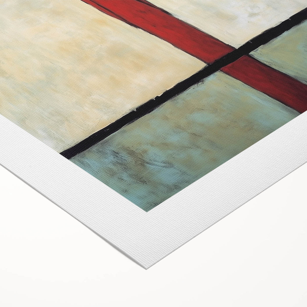 Abstract figurative rolled canvas artwork showcasing vibrant colors and dynamic shapes, ideal for modern home decor, presented in a protective cardboard tube.