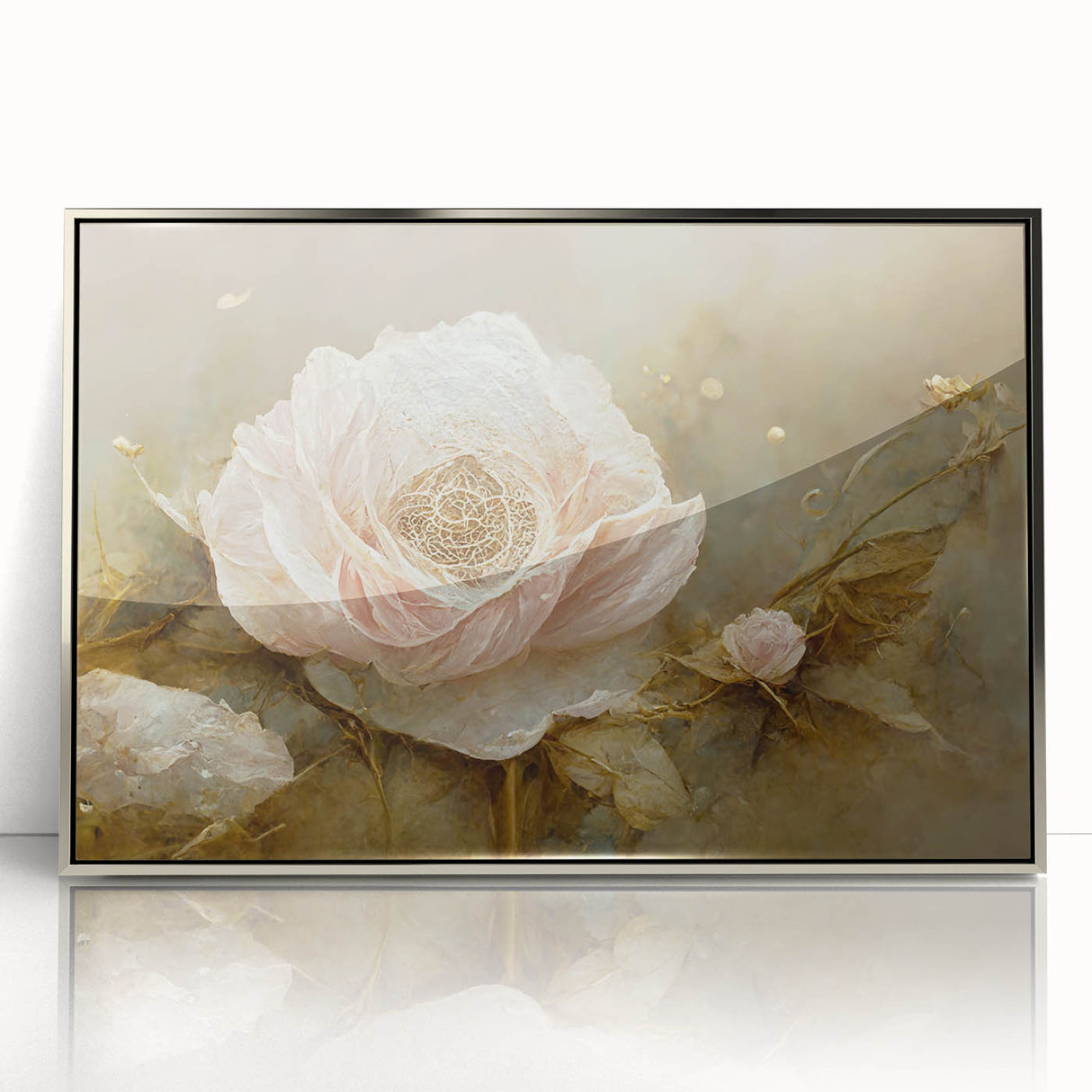 Framed abstract floral wall art in silver acrylic, showcasing vibrant colors and intricate designs, perfect for modern home decor and enhancing interior aesthetics.