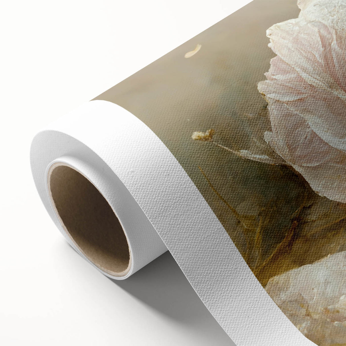 Abstract floral wall art design on rolled canvas, showcasing vibrant colors and intricate patterns, ideal for modern home decor. Packaged securely in a cardboard tube for safe delivery.