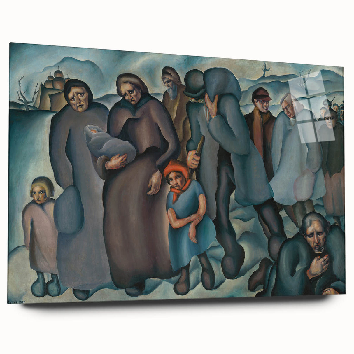 Modern Wall Art: Emotional Depiction of Refugees in Somber Tones