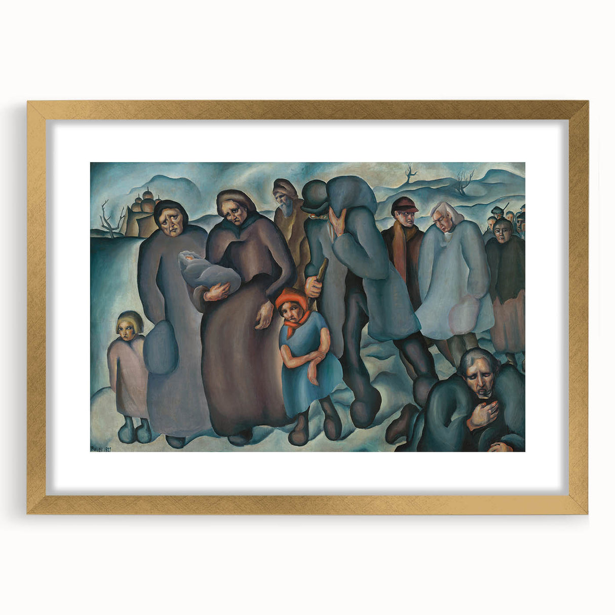 Modern Wall Art: Emotional Depiction of Refugees in Somber Tones