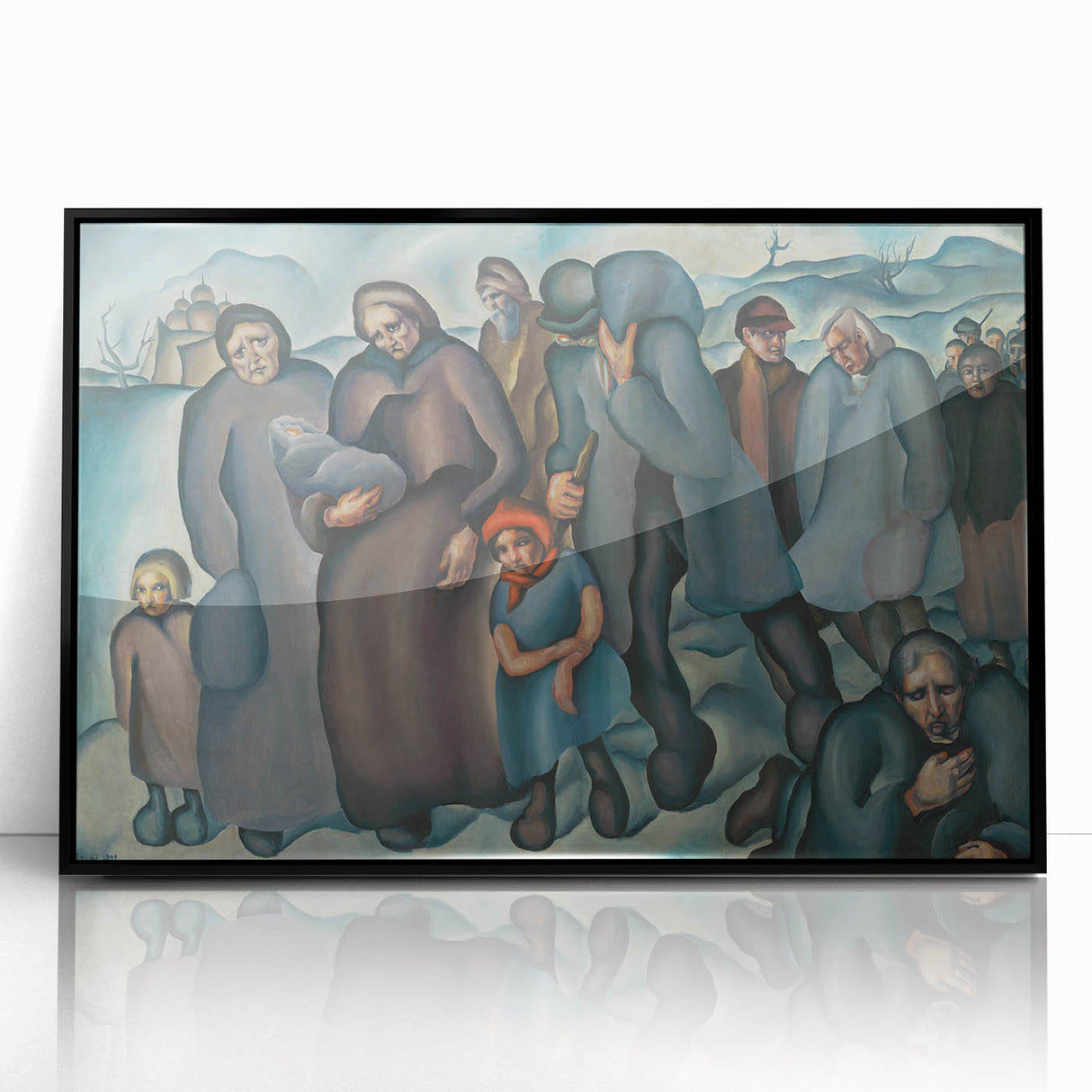 Modern Wall Art: Emotional Depiction of Refugees in Somber Tones