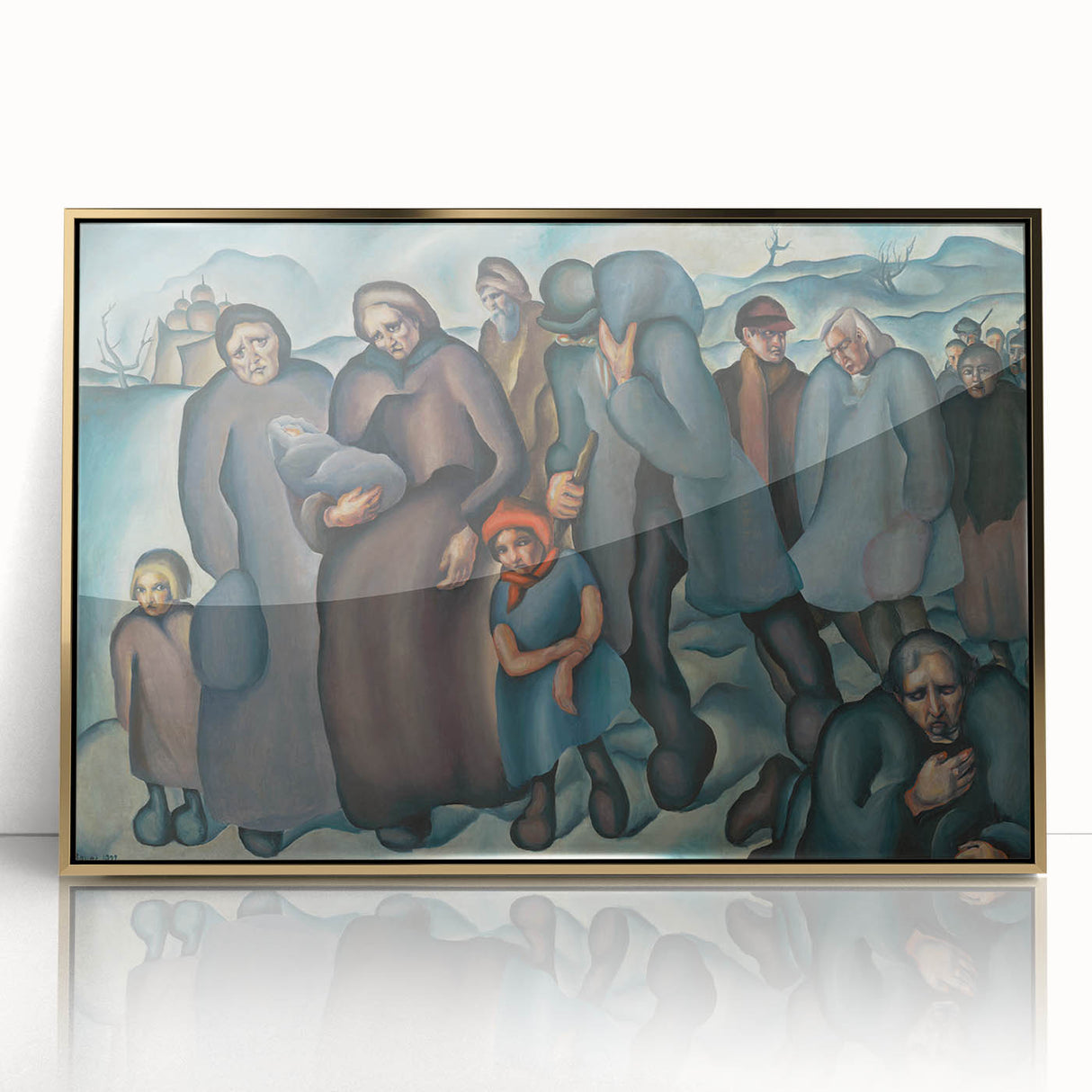 Modern Wall Art: Emotional Depiction of Refugees in Somber Tones