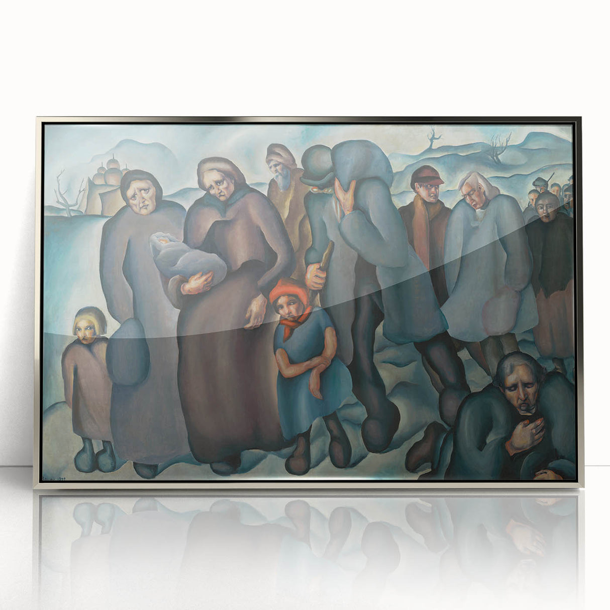 Modern Wall Art: Emotional Depiction of Refugees in Somber Tones