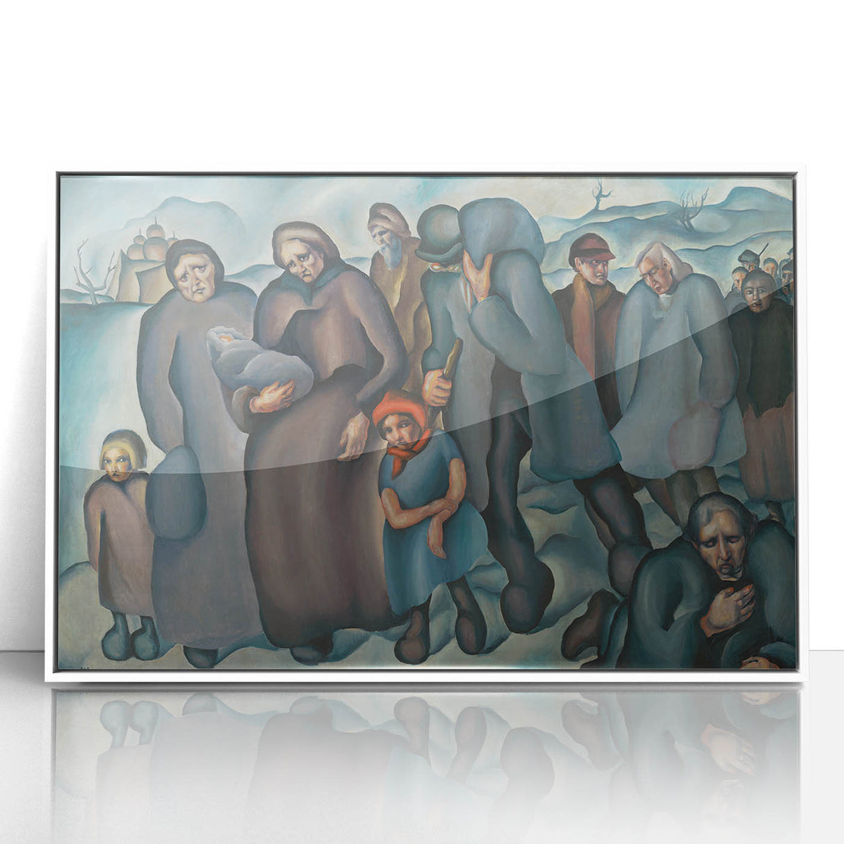 Modern Wall Art: Emotional Depiction of Refugees in Somber Tones