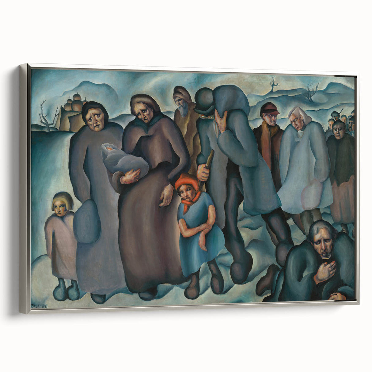 Modern Wall Art: Emotional Depiction of Refugees in Somber Tones