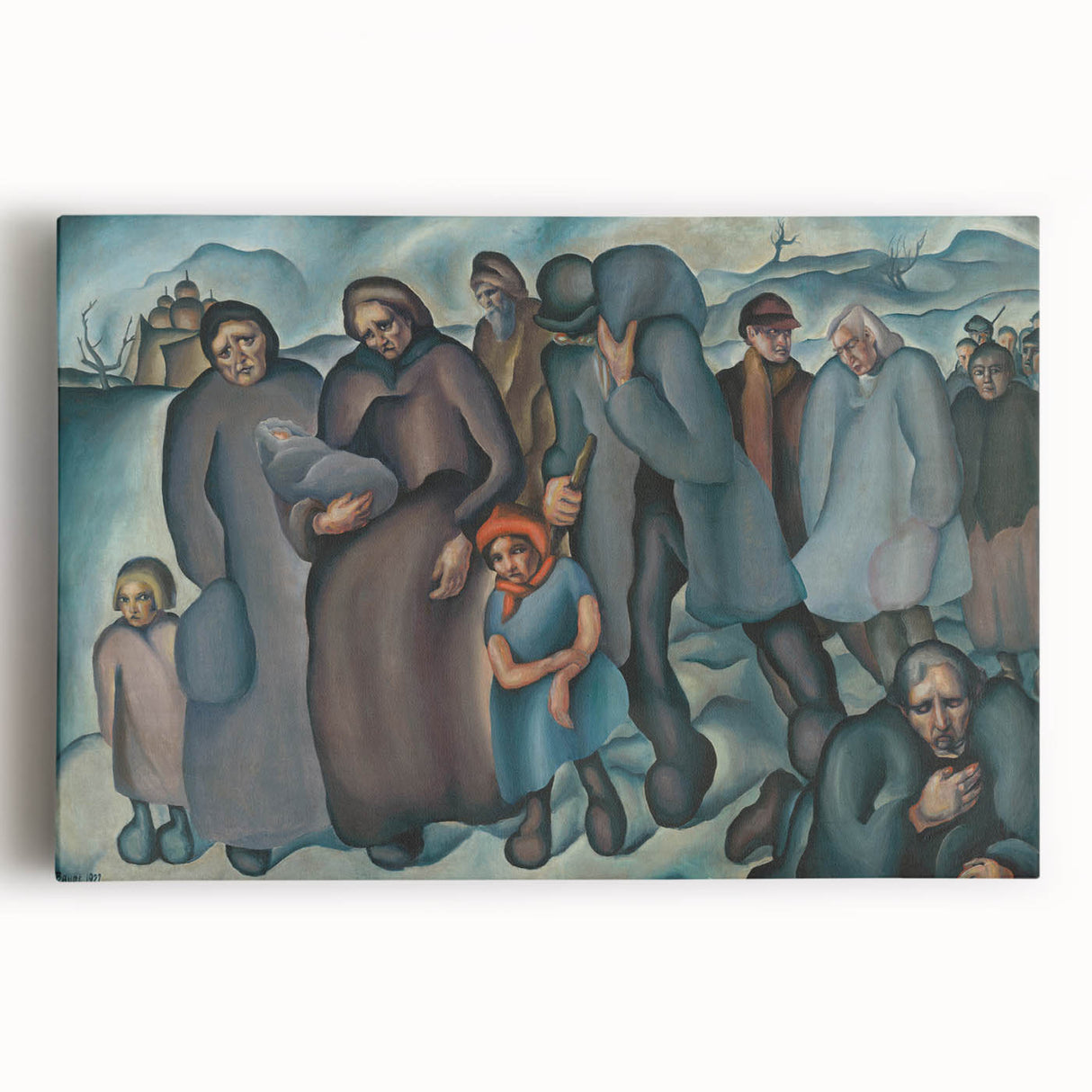 Modern Wall Art: Emotional Depiction of Refugees in Somber Tones