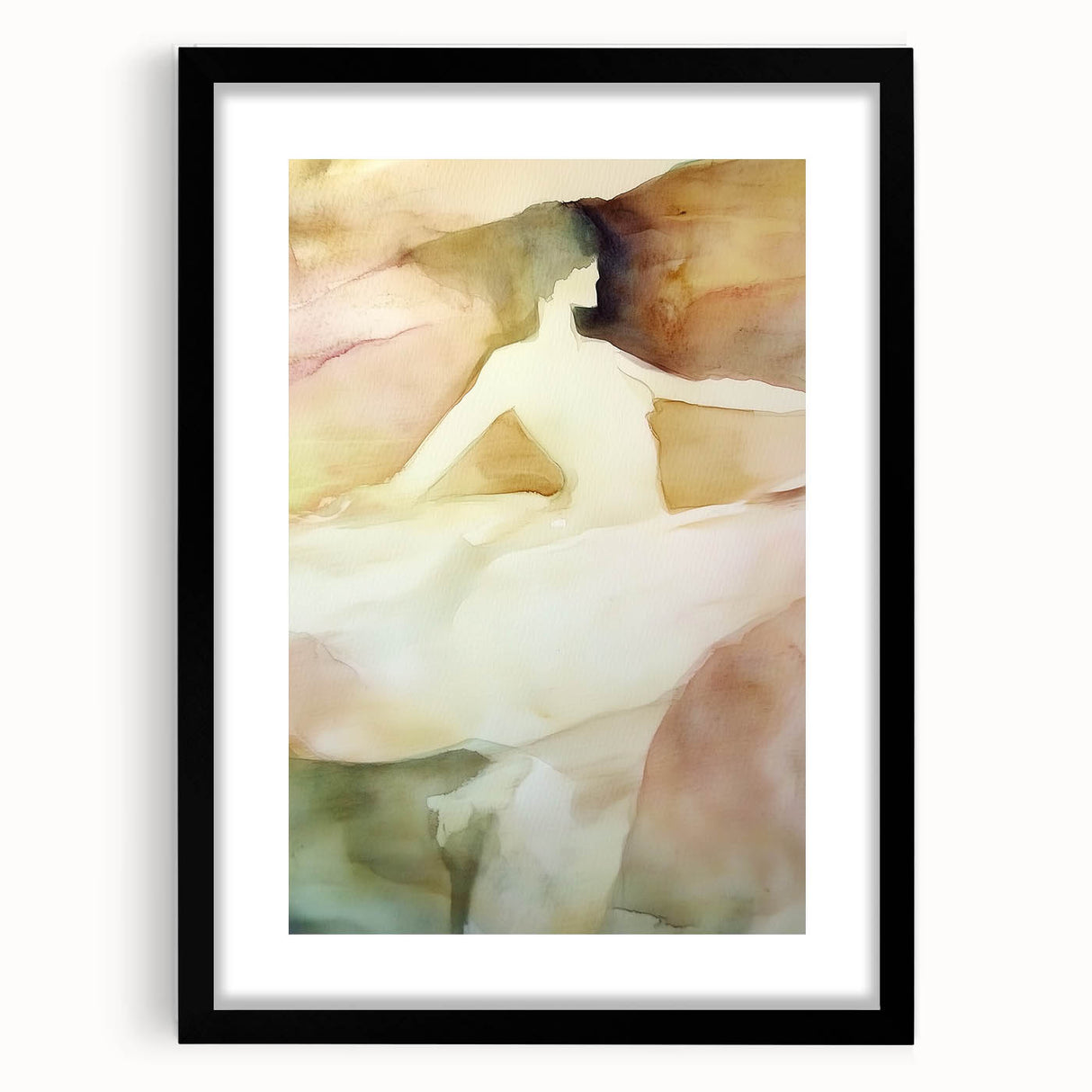 Abstract figurative artwork framed in a sleek black mat, showcasing a contemporary design that adds a modern touch to any home decor. Ideal for art enthusiasts.