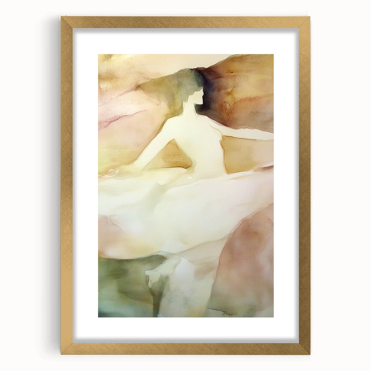 Abstract figurative frame in matte gold, showcasing a contemporary design with intricate details, ideal for enhancing modern home decor aesthetics.