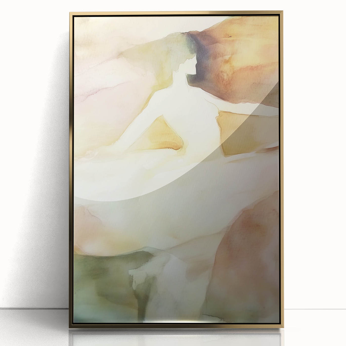 Framed abstract figurative acrylic artwork with bold gold accents, showcasing a modern design ideal for contemporary home decor, highlighting creativity and elegance.