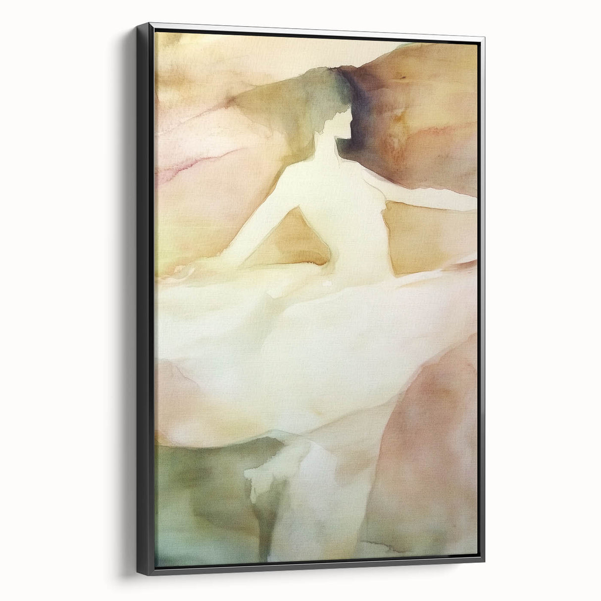 Abstract figurative framed canvas artwork showcasing a bold black design, elegantly displayed in a side view to highlight its contemporary aesthetic and framing details. Perfect for modern home decor enthusiasts seeking unique wall art.