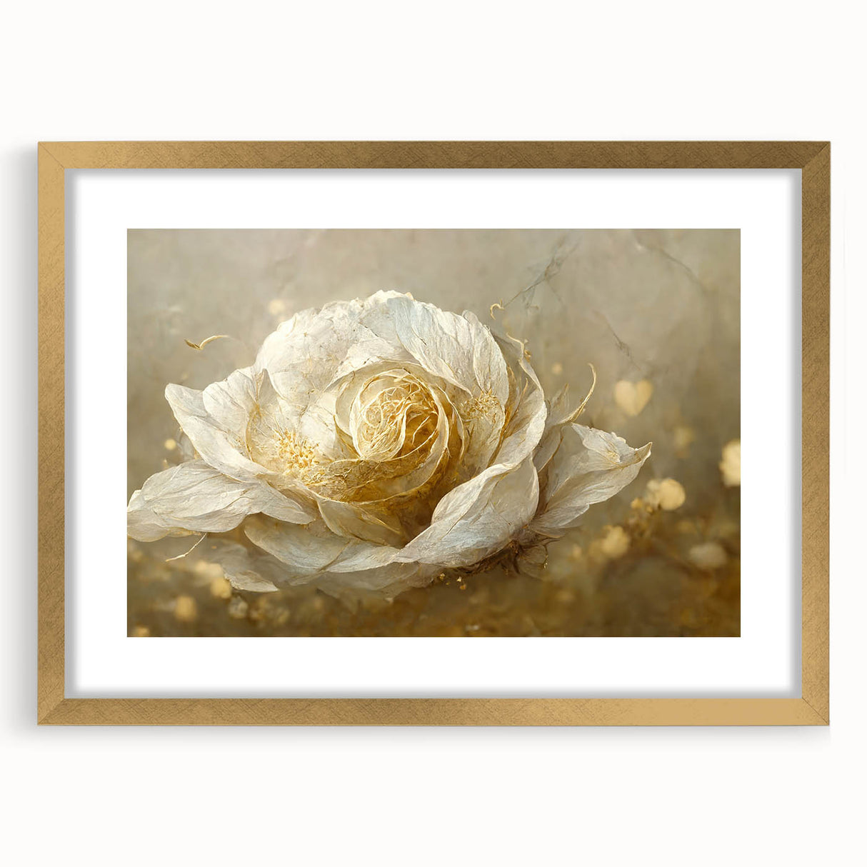 Elegant abstract floral wall art framed in gold, featuring vibrant colors and intricate details, perfect for enhancing home decor and adding a touch of sophistication.